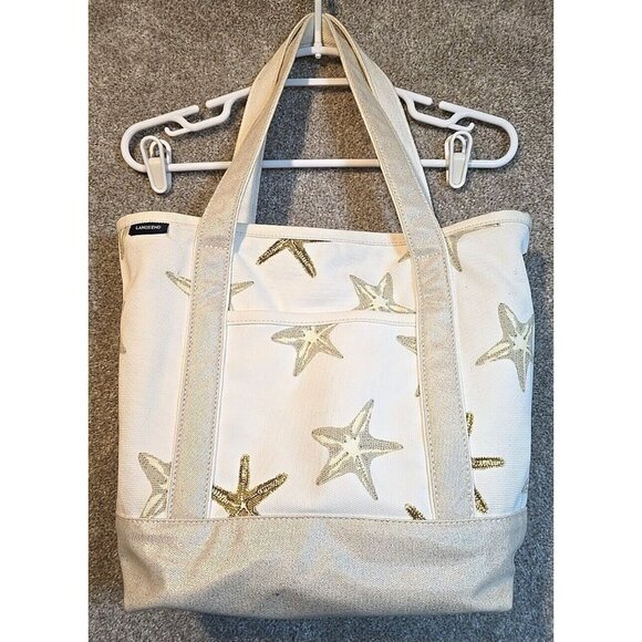Lands' End Handbags - Lands' End Canvas Tote Bag Zips Shut Organize Pockets Starfish Beach Key Holder